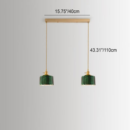 Nordic Vintage Tiffany Green Glass Island Chandelier – 1/2/3 Light, Brass