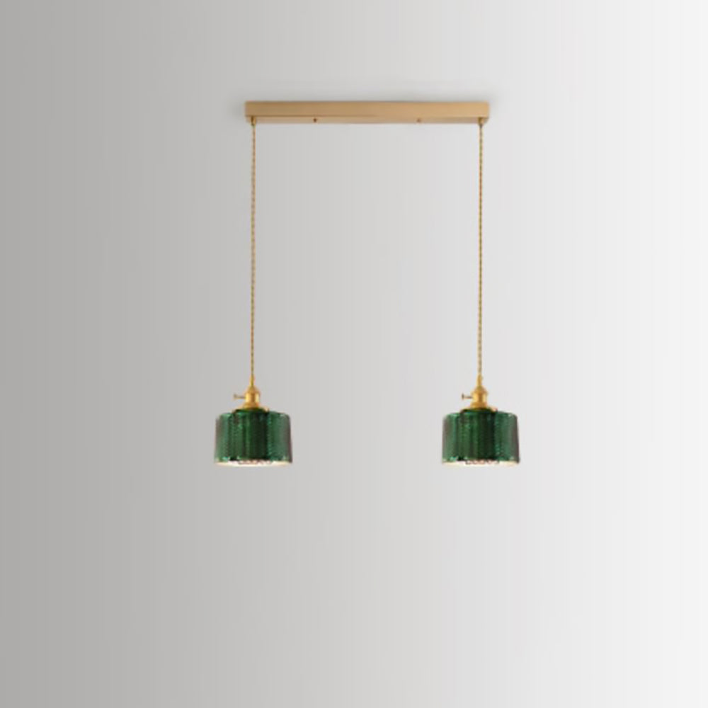 Nordic Vintage Tiffany Green Glass Island Chandelier – 1/2/3 Light, Brass