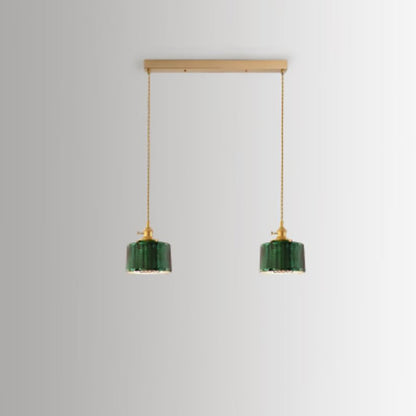 Nordic Vintage Tiffany Green Glass Island Chandelier – 1/2/3 Light, Brass