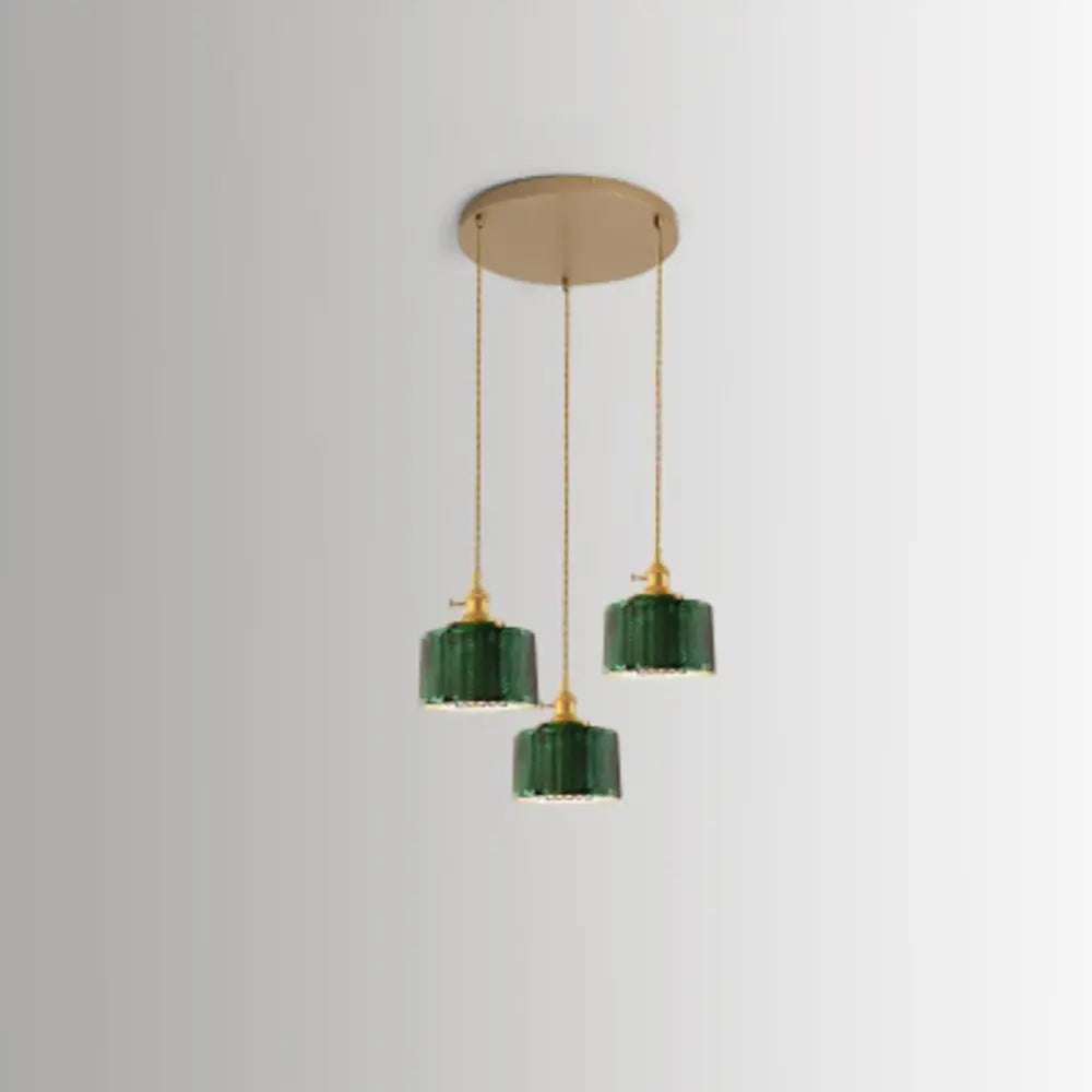 Nordic Vintage Tiffany Green Glass Island Chandelier – 1/2/3 Light, Brass Lumendat