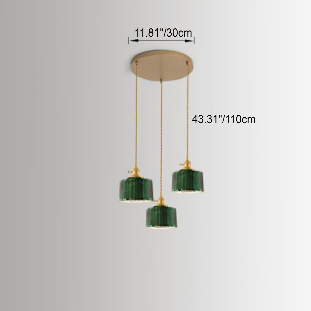Nordic Vintage Tiffany Green Glass Island Chandelier – 1/2/3 Light, Brass
