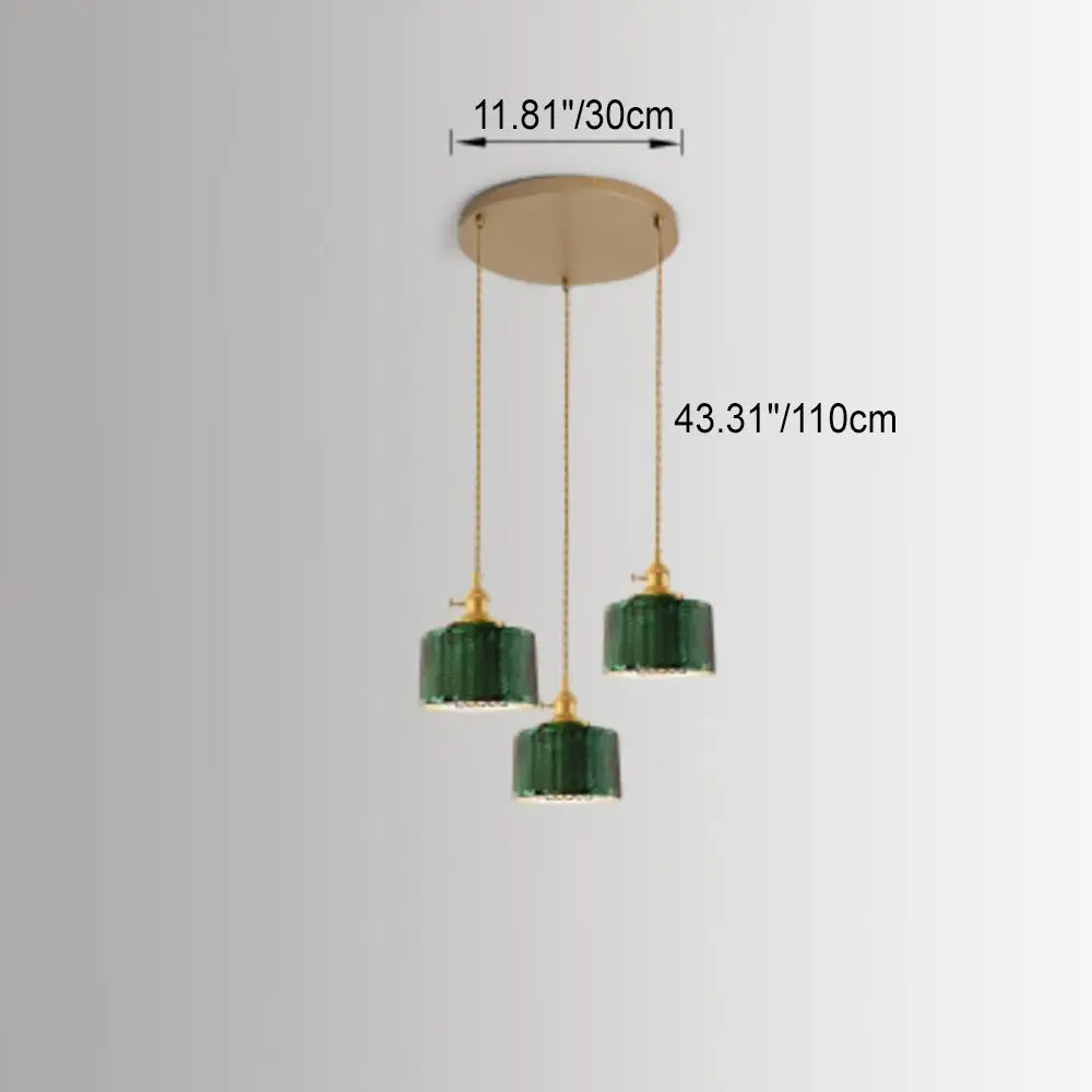 Nordic Vintage Tiffany Green Glass Island Chandelier – 1/2/3 Light, Brass Lumendat