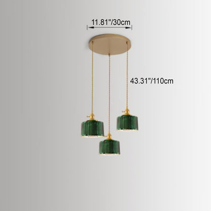 Nordic Vintage Tiffany Green Glass Island Chandelier – 1/2/3 Light, Brass