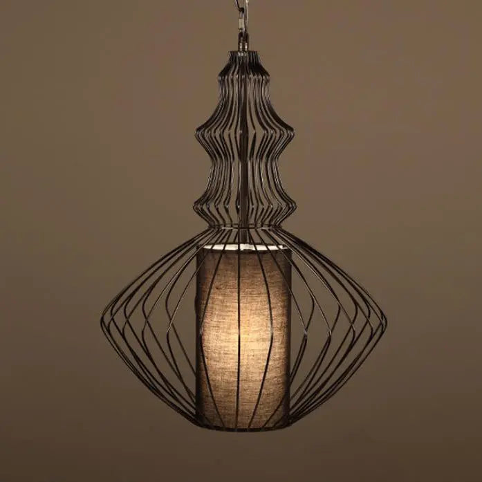 Contemporary Industrial Cage Iron Fabric 1-light Pendant Light for Living Room BulbSquare