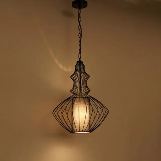 Contemporary Industrial Cage Iron Fabric 1-light Pendant Light for Living Room BulbSquare