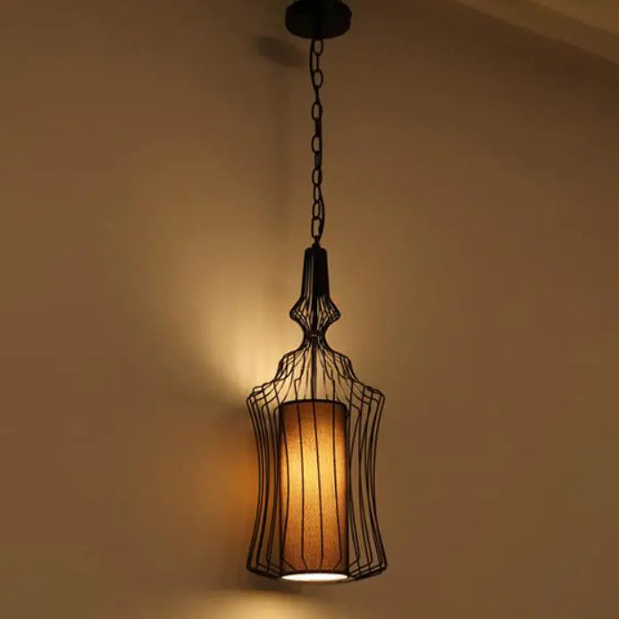 Contemporary Industrial Cage Iron Fabric 1-light Pendant Light for Living Room BulbSquare