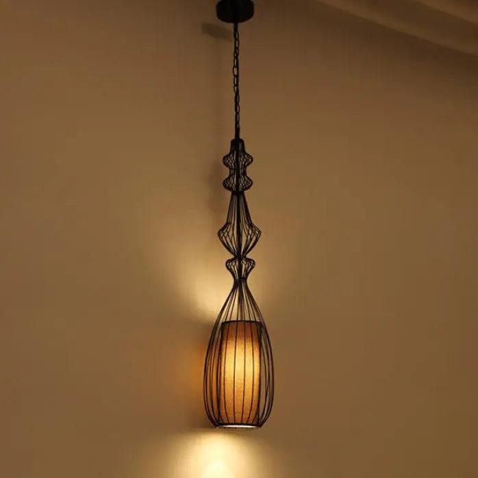 Contemporary Industrial Cage Iron Fabric 1-light Pendant Light for Living Room BulbSquare