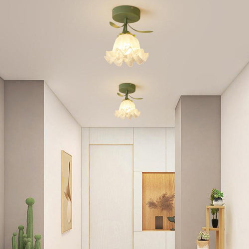 Contemporary Creative Cream Flower Pod Flower Globe Iron Glass 1-light Semi-flush Mount Ceiling Light for Hallway