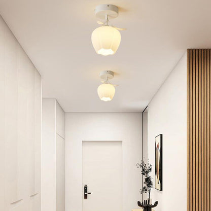 Contemporary Creative Cream Flower Pod Flower Globe Iron Glass 1-light Semi-flush Mount Ceiling Light for Hallway