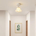 Contemporary Creative Cream Flower Pod Flower Globe Iron Glass 1-light Semi-flush Mount Ceiling Light for Hallway