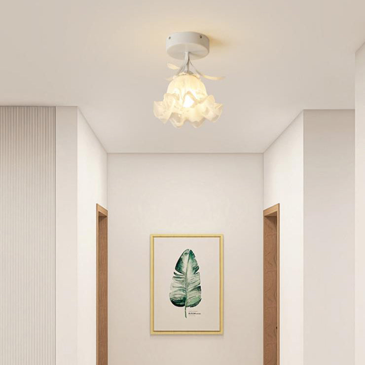 Contemporary Creative Cream Flower Pod Flower Globe Iron Glass 1-light Semi-flush Mount Ceiling Light for Hallway