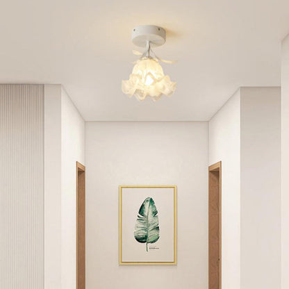 Contemporary Creative Cream Flower Pod Flower Globe Iron Glass 1-light Semi-flush Mount Ceiling Light for Hallway