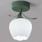 Contemporary Creative Cream Flower Pod Flower Globe Iron Glass 1-light Semi-flush Mount Ceiling Light for Hallway