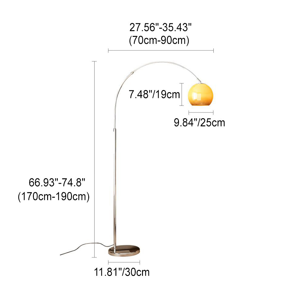 Contemporary Scandinavian Glass Round Shade Fishing Rod Iron 1-Light Standing Floor Lamp For Living Room Lumendat