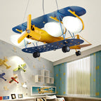 Lumendat Contemporary Creative Cartoon Metal Aircraft Glass Shade 5-Light Kids Chandelier For Bedroom Lumendat
