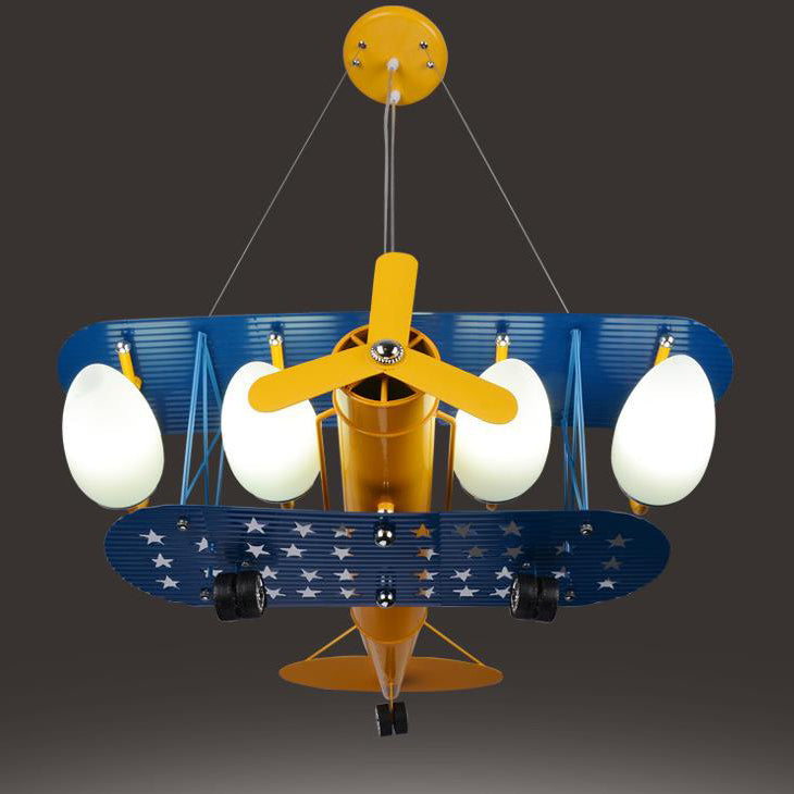 Lumendat Contemporary Creative Cartoon Metal Aircraft Glass Shade 5-Light Kids Chandelier For Bedroom Lumendat