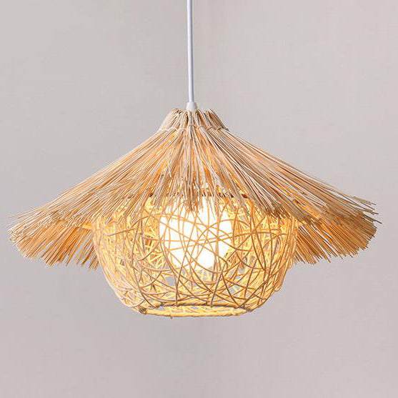 Traditional Rustic Rattan Weaving Straw Hat 1-light Pendant Light for Dining Room