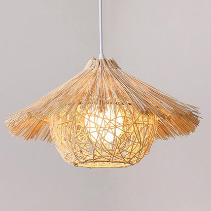 Traditional Rustic Rattan Weaving Straw Hat 1-light Pendant Light for Dining Room