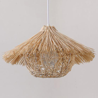 Traditional Rustic Rattan Weaving Straw Hat 1-light Pendant Light for Dining Room