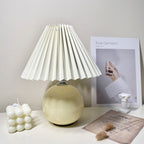 Modern Minimalist Round Fabric Pleated Ceramic 1-Light Table Lamp For Bedroom Lumendat