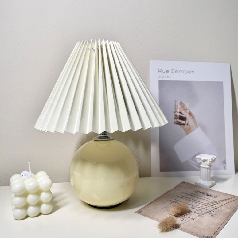 Modern Minimalist Round Fabric Pleated Ceramic 1-Light Table Lamp For Bedroom Lumendat