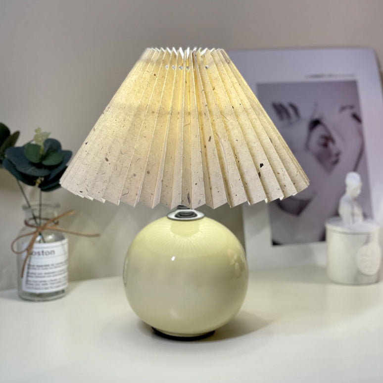 Modern Minimalist Round Fabric Pleated Ceramic 1-Light Table Lamp For Bedroom Lumendat