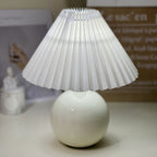 Modern Minimalist Round Fabric Pleated Ceramic 1-Light Table Lamp For Bedroom Lumendat