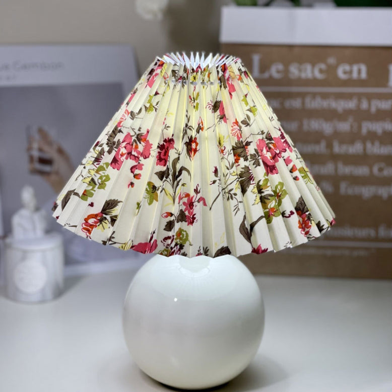 Modern Minimalist Round Fabric Pleated Ceramic 1-Light Table Lamp For Bedroom Lumendat