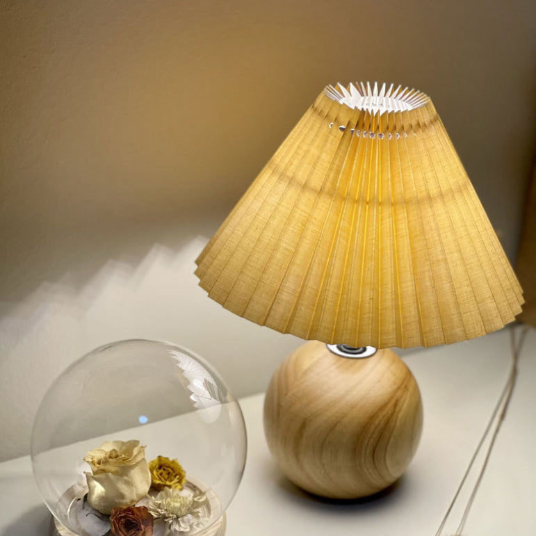 Modern Minimalist Round Fabric Pleated Ceramic 1-Light Table Lamp For Bedroom Lumendat