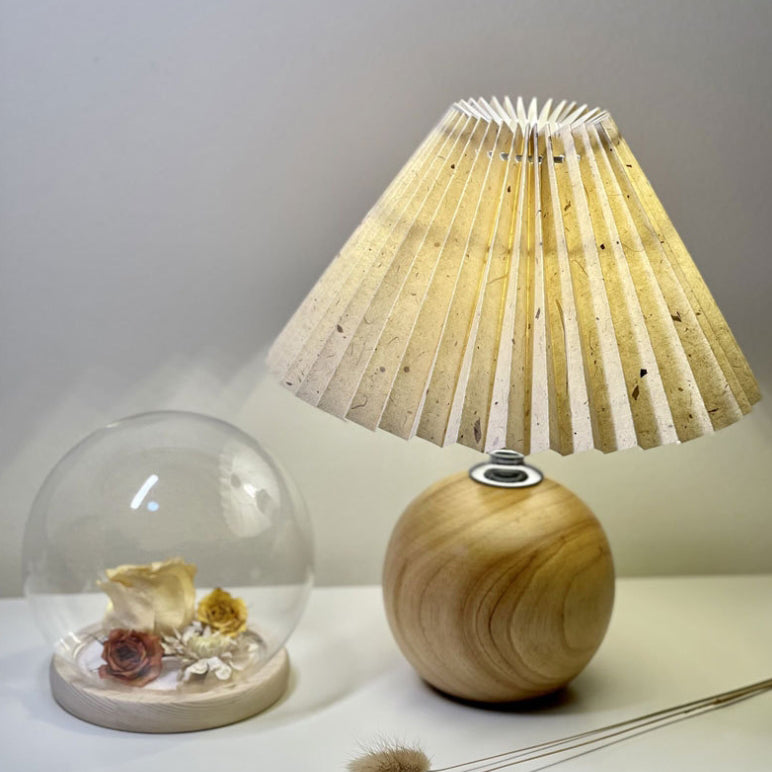 Modern Minimalist Round Fabric Pleated Ceramic 1-Light Table Lamp For Bedroom Lumendat