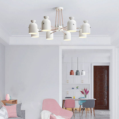 Contemporary Nordic Iron Cylinder Cup Rotatable 6-Light Semi-Flush Mount Ceiling Light For Living Room