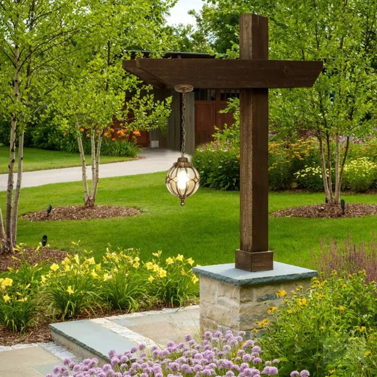 Traditional European Waterproof Aluminum Iron Glass Ball 1-light Pendant Light for Outdoor Patio BulbSquare
