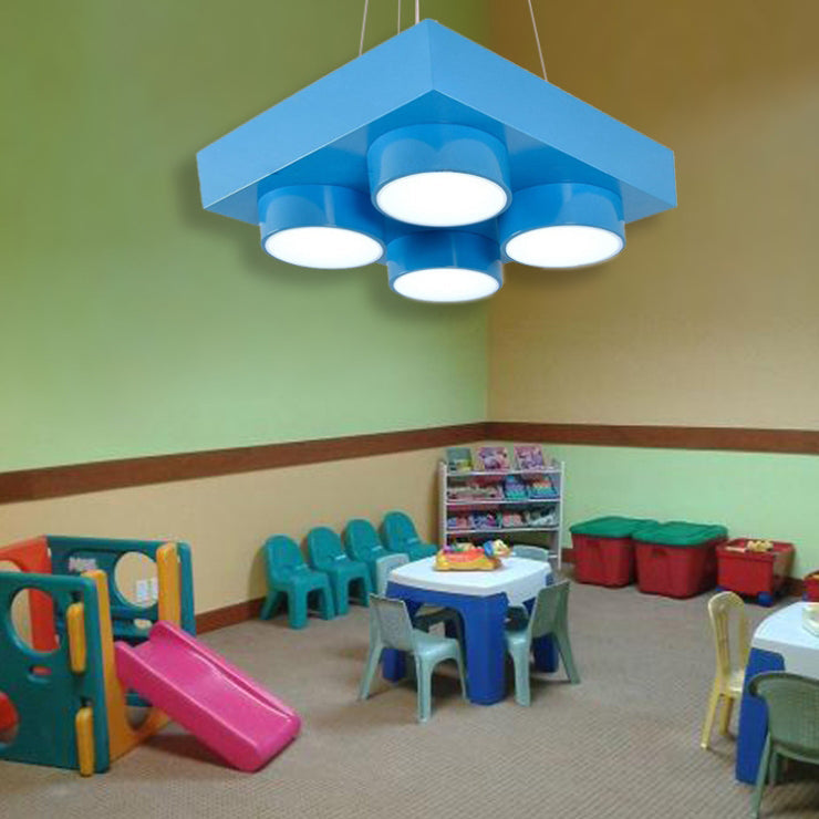 Contemporary Creative Building Block Square Iron LED Flush Mount Ceiling Light for Bedroom
