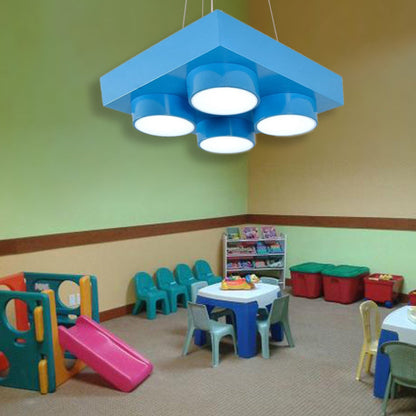 Contemporary Creative Building Block Square Iron LED Flush Mount Ceiling Light for Bedroom