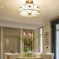 Traditional European Brass Glass Round Hand Carved 4/6 Light Semi-flush Mount Ceiling Light for Hallway