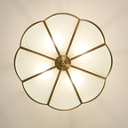 Traditional European Brass Glass Round Hand Carved 4/6 Light Semi-flush Mount Ceiling Light for Hallway
