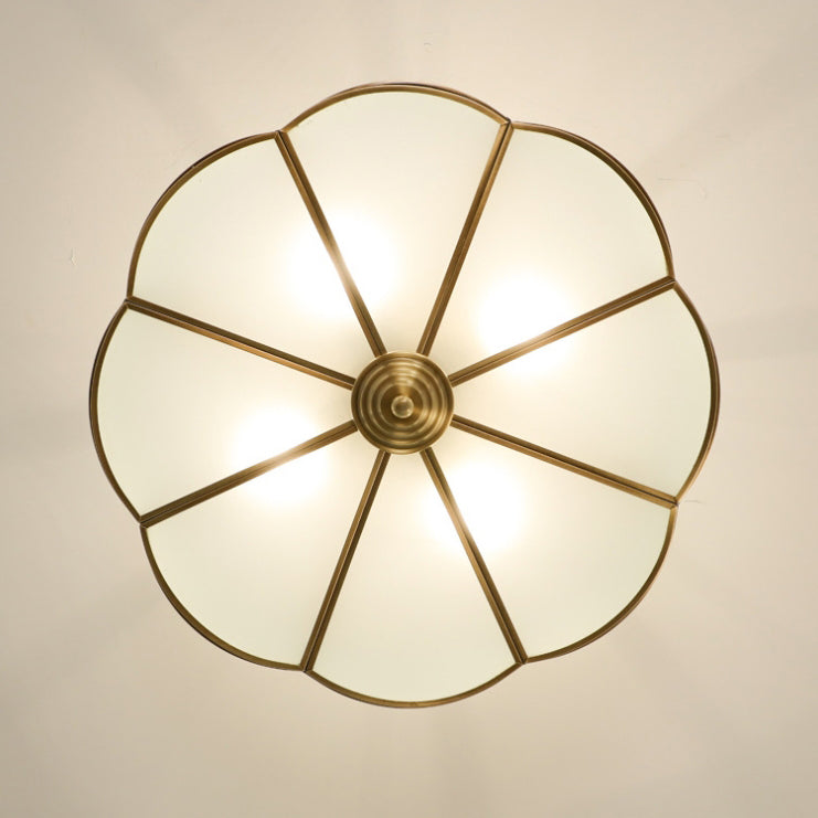 Traditional European Brass Glass Round Hand Carved 4/6 Light Semi-flush Mount Ceiling Light for Hallway
