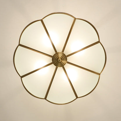 Traditional European Brass Glass Round Hand Carved 4/6 Light Semi-flush Mount Ceiling Light for Hallway