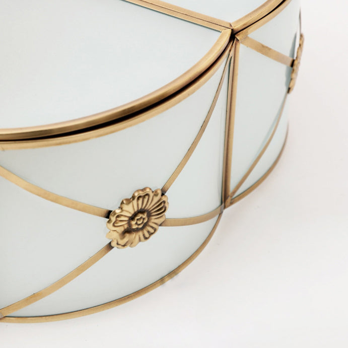 Traditional European Brass Glass Round Hand Carved 4/6 Light Semi-flush Mount Ceiling Light for Hallway
