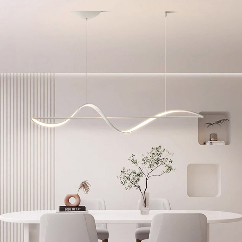 Modern Minimalist Linear Aluminum Silicone LED Island Light Chandelier for Dining Room