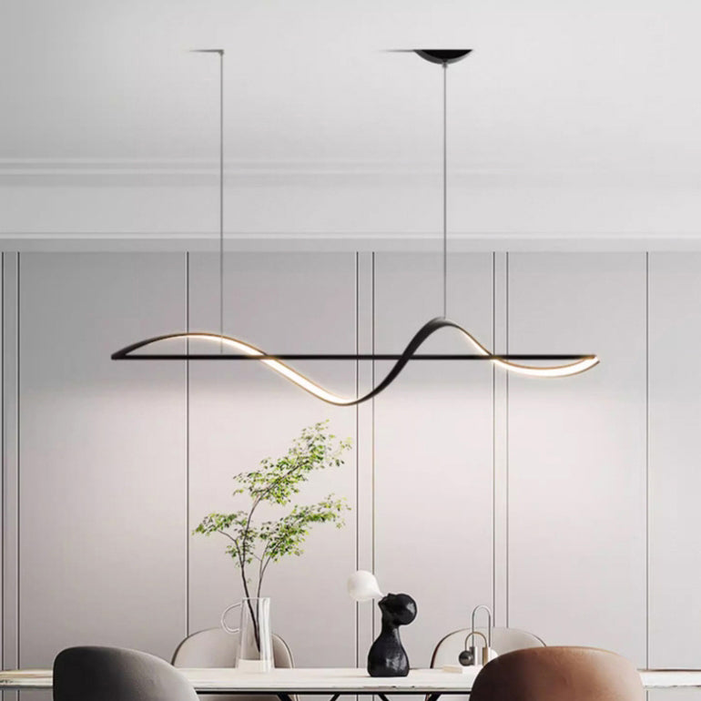 Modern Minimalist Linear Aluminum Silicone LED Island Light Chandelier for Dining Room BulbSquare