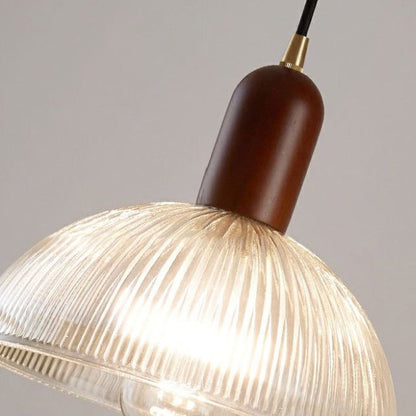 Traditional Vintage Round Bowl Solid Wood Dome Glass 1-light Pendant Light for Living Room