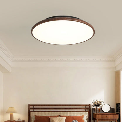 Modern Minimalist Iron Wood Grain Round LED Semi-Flush Mount Ceiling Light For Living Room