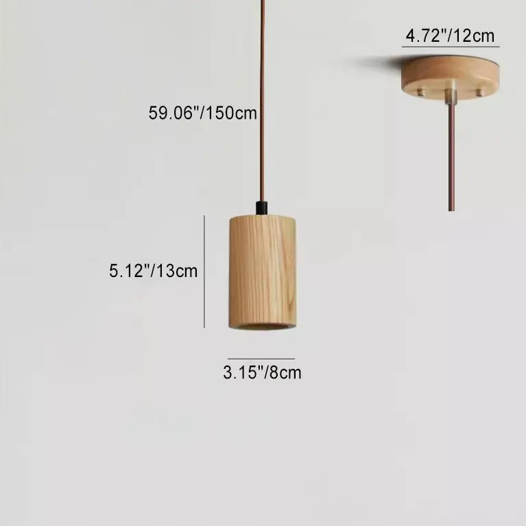 Simple Wooden Cylindrical 1-light Small Pendant Light Lumendat