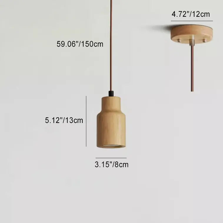 Simple Wooden Cylindrical 1-light Small Pendant Light Lumendat