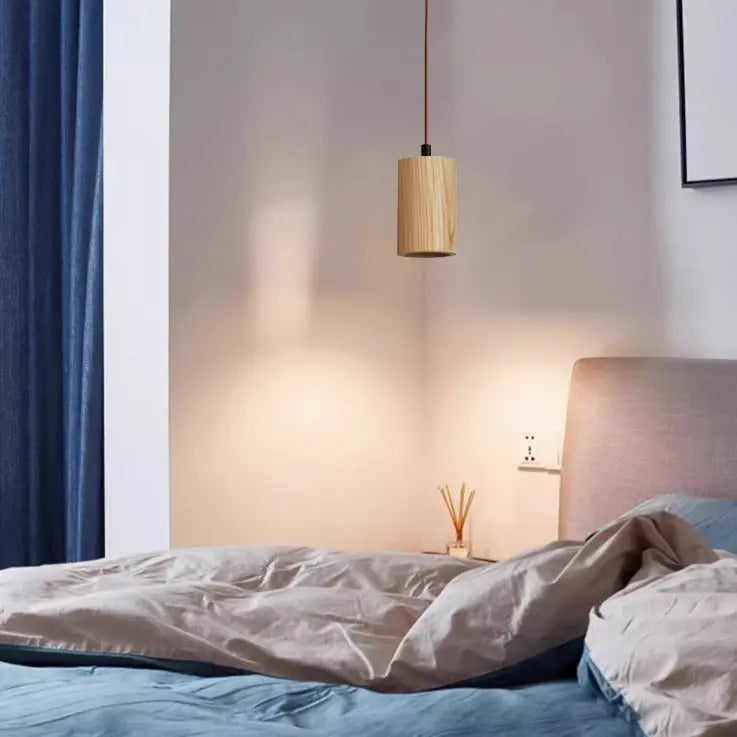 Simple Wooden Cylindrical 1-light Small Pendant Light Lumendat