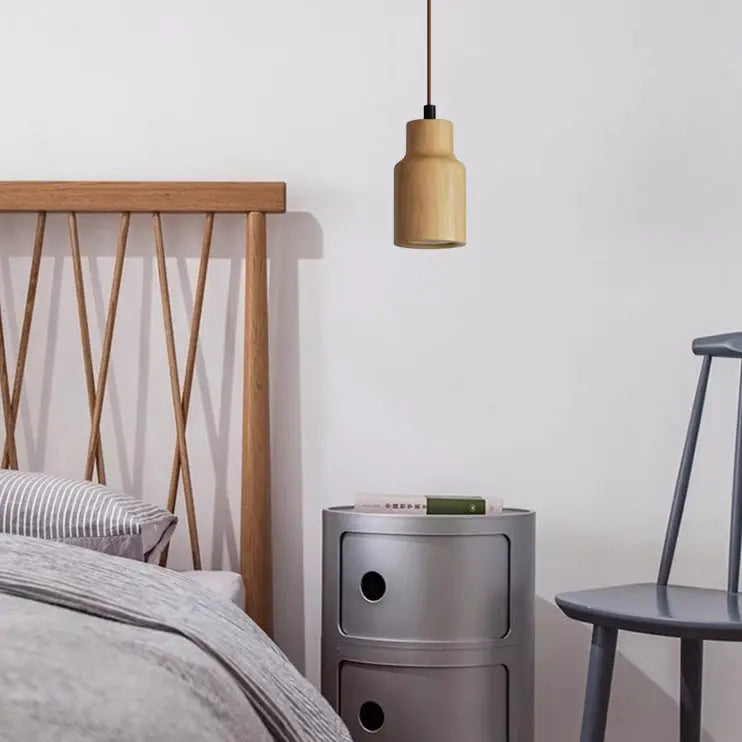 Simple Wooden Cylindrical 1-light Small Pendant Light Lumendat
