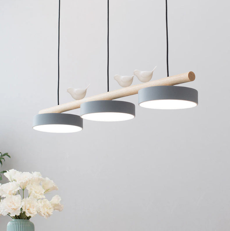Nordic Creative Bird & Wood Round Island Light LED Chandelier – 6 Colors