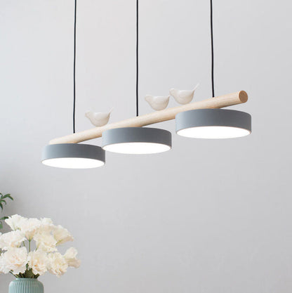 Nordic Creative Bird & Wood Round Island Light LED Chandelier – 6 Colors