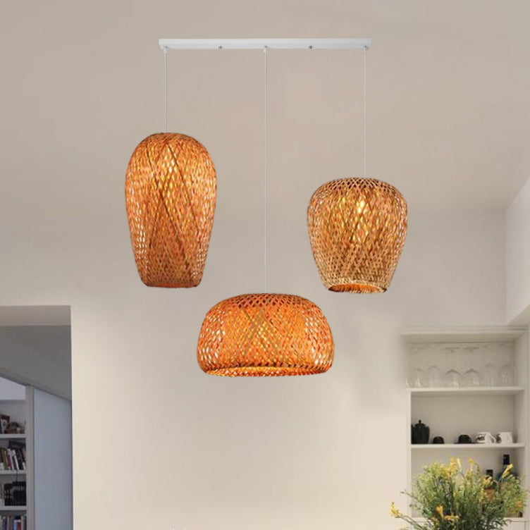 Traditional Vintage Bamboo Metal Weaving Round 1-Light Pendant Light for Living Room Lumendat